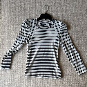 Veronica Beard Black and White Striped Long Sleeve Top